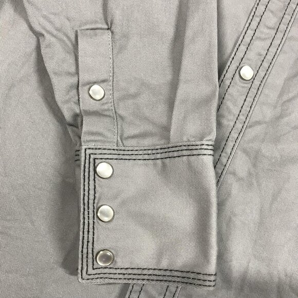Western Welder Shirt Mens Small Gray Pearl Heavy Canvas Pearl Snap Triple Stitch - Picture 12 of 12